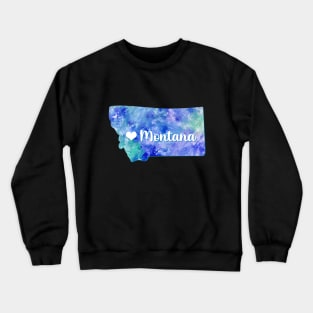 Montana state map USA heart watercolor blue watercolour Crewneck Sweatshirt